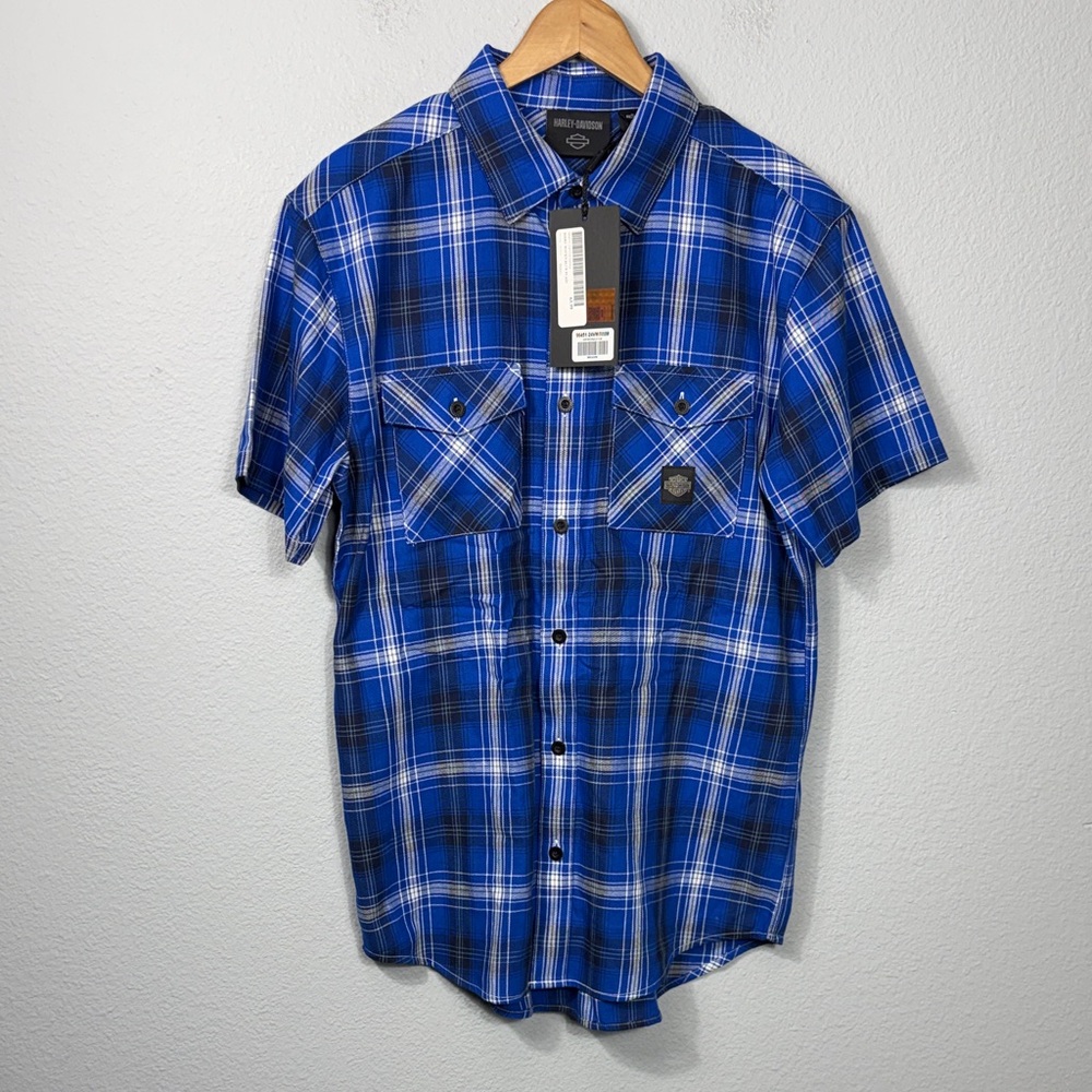 NWT Harley-Davidson Men's Blue Plaid Button-Up Shirt